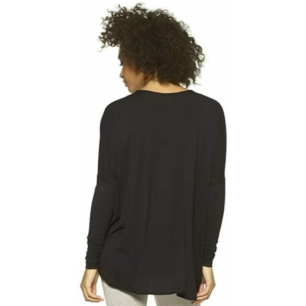 Felina Women's Sz L Soft Modal Twist Front Long Sleeves Lounge Top Tee Black - Picture 2 of 7